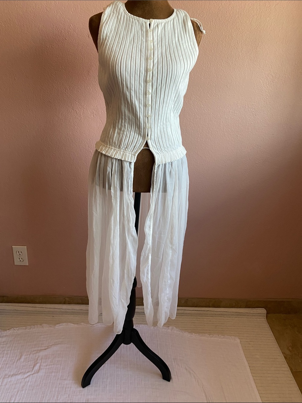 Free People Off-White Sheer Layered High-Low Tunic